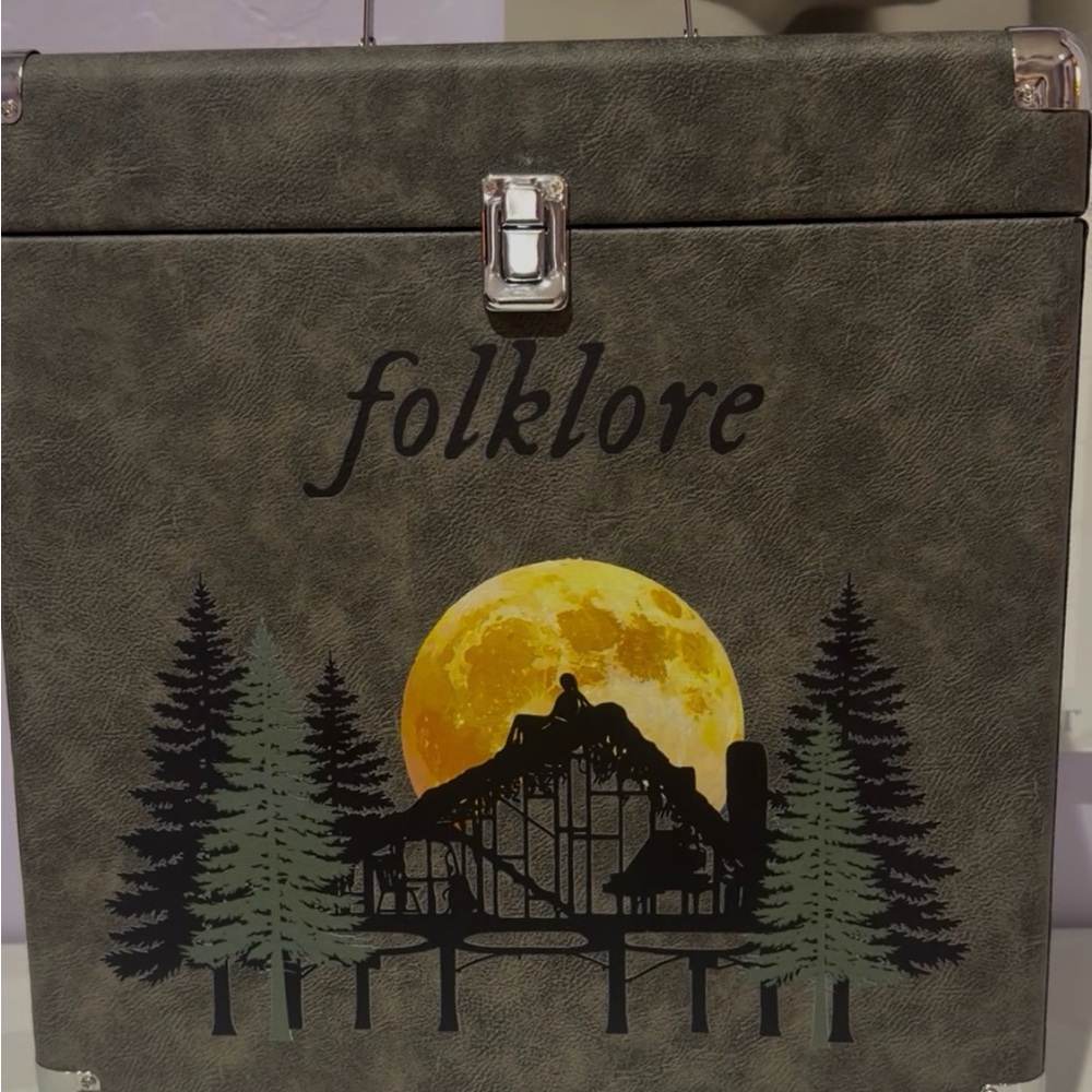 Folklore/Evermore Fanmade Vinyl Record Case with Moon and Trees Design